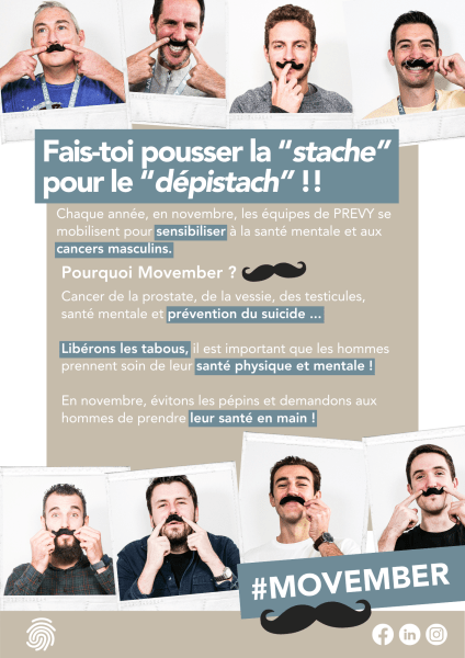 Affiche Movember - - Affiche de sensibilisation - Mobilisation Movember 2023 - PREVY Prévention & Santé au Travail