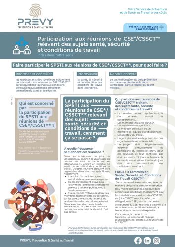 PRE FICHES A4 Participation aux reunions du CSE relevant des sujets sante securite et conditions de travail.pdf 1 - - Fiche - Participation aux réunions de CSE/CSSCT relevant des sujets santé, sécurité et conditions de travail - PREVY Prévention & Santé au Travail