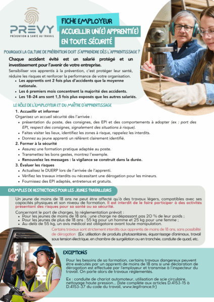FICHE EMPLOYEUR ACCUEILLIR UNE APPRENTIE - - Fiche employeur - Accueil un(e) apprenti(e) en toute sécurité - PREVY Prévention & Santé au Travail