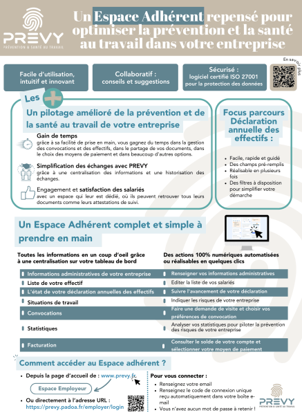 Flyer mode demploi portail adherent - - Fiche - Mode d'emploi Espace adhérent - PREVY Prévention & Santé au Travail