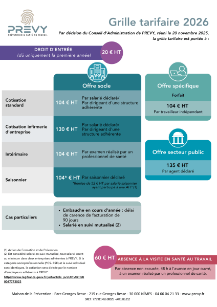 Grille tarifaire PREVY 2026 3 - - Grille tarifaire PREVY 2026 - PREVY Prévention & Santé au Travail