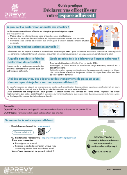 Guide pratique PREVY Declarer vos effectifs sur votre espace adherent - - Guide pratique PREVY - Déclarer vos effectifs sur votre espace adhérent - PREVY Prévention & Santé au Travail