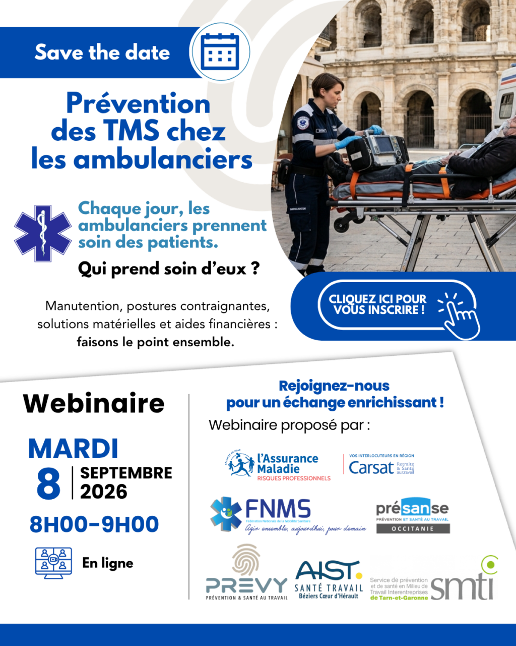 PREVY evolutions de la reforme ATMP References decrets n° 2026 500 du 7 mai 2026 et n° 2026 501 du 12 juin 2026 1 - - Ambulanciers : prenez une heure pour préserver votre santé lors de notre webinaire du 8 septembre 2026 - PREVY Prévention & Santé au Travail