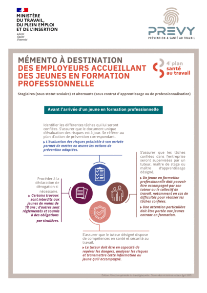 sante au travail memento a destination des employeurs accueillant des jeunes en formation professionnelle 3.pdf - - Fiche - Mémento à destination des employeurs accueillant des jeunes en formation professionnelle - PREVY Prévention & Santé au Travail